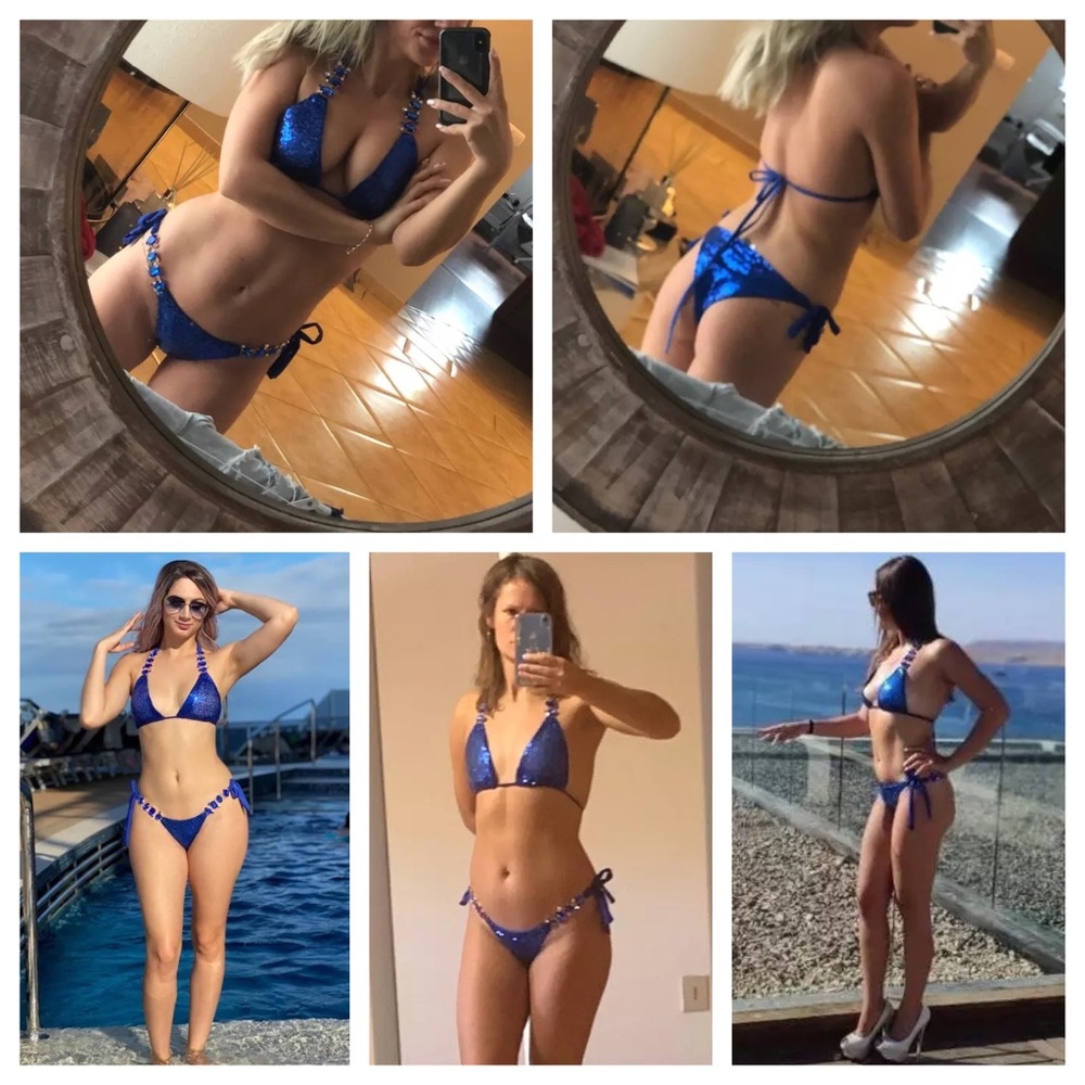 Blue Diamond Sequin Crystal Rhinestone Bikini - Picture 11 of 13